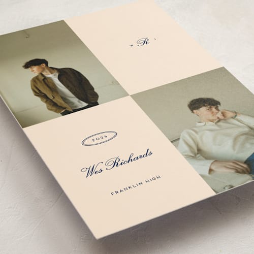 This is a ocean graduation announcements with standard by Rachel Cassel called the quadrant printing on signature in postcard