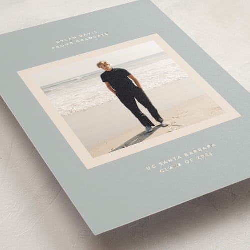 This is a sky graduation announcements with standard by JoAnn Jinks called minimal printing on signature in postcard