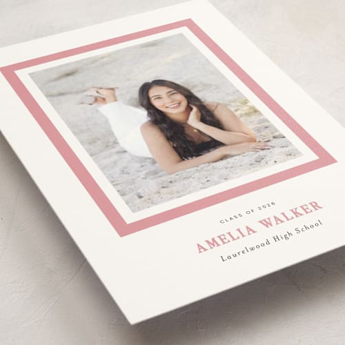 This is a peony graduation announcements with standard by Sara Hicks Malone called charm printing on signature in postcard