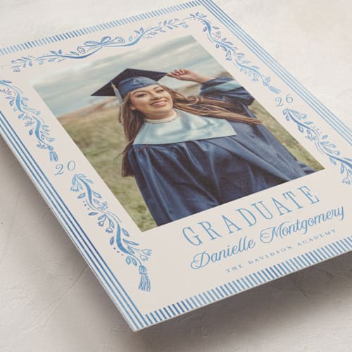 This is a sky graduation announcements with standard by Petra Kern called hats down printing on signature in postcard