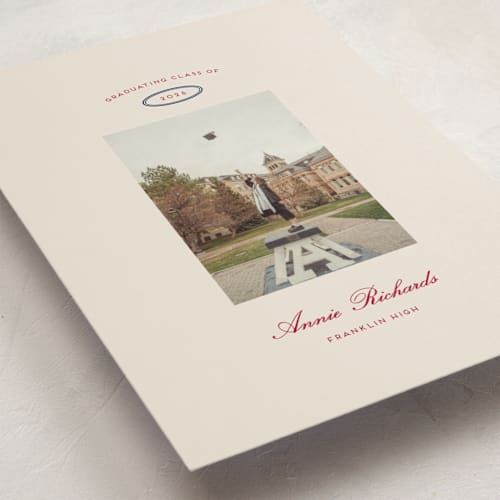 This is a sand graduation announcements with standard by Rachel Cassel called the single photo printing on signature in postcard