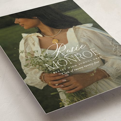 This is a cotton graduation announcements with standard by Oscar and Emma - Karly Depew called classic allure printing on signature in postcard