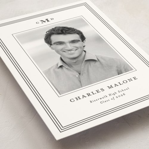 This is a steel graduation announcements with standard by Creo Study called timeless impressions printing on signature in postcard