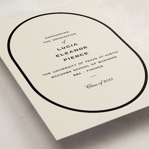 This is a tuxedo graduation announcements with standard by Megan Davis called commence printing on signature in postcard