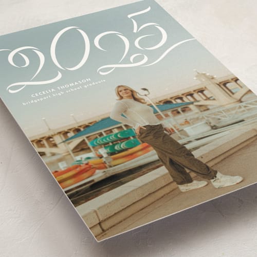 This is a salt graduation announcements with standard by Lea Delaveris called ribbon printing on signature in postcard