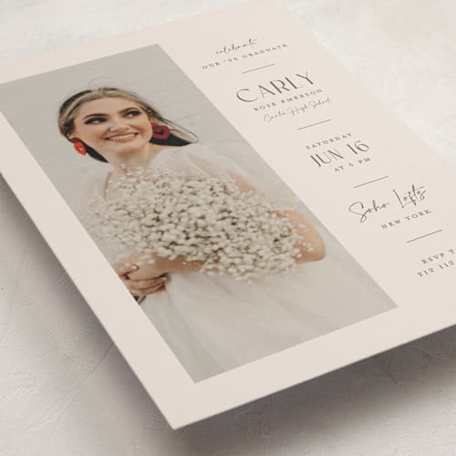 This is a elegant graduation invitations with standard by Orasie called let's celebrate printing on signature in postcard