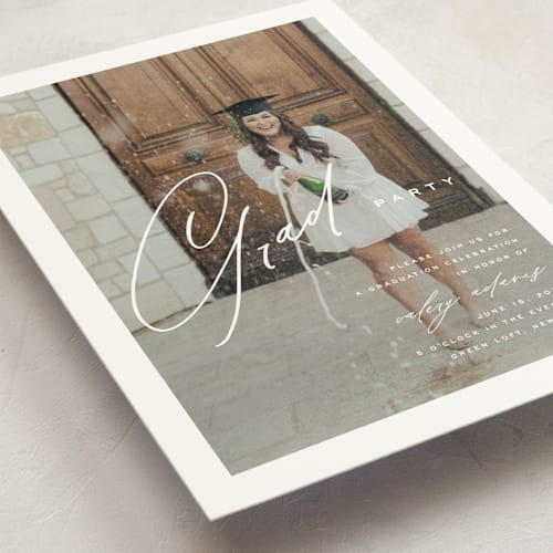 This is a paper graduation invitations with standard by Yuliya Evseeva called party time printing on signature in postcard