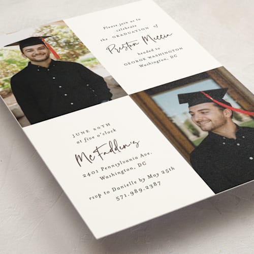 This is a fudge graduation invitations with standard by Mansi Verma called mod duo printing on signature in postcard