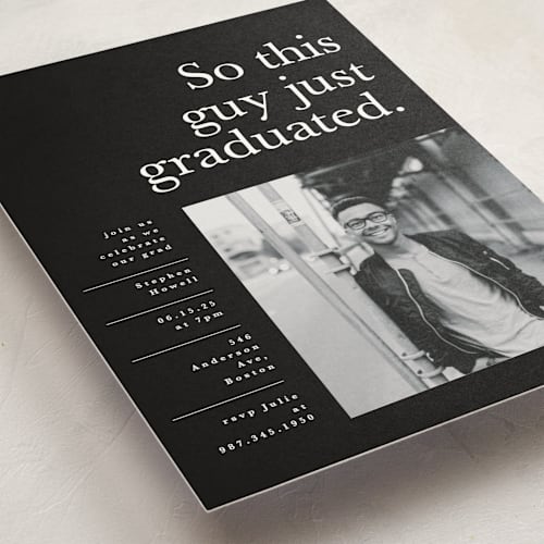 This is a jett graduation invitations with standard by Corinne Malesic called still graduating printing on signature in postcard