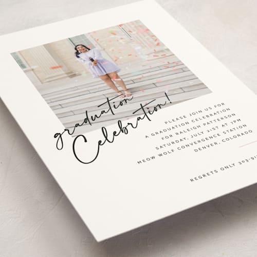 This is a cloud graduation invitations with standard by Jenna Holcomb called modern celebration printing on signature in postcard