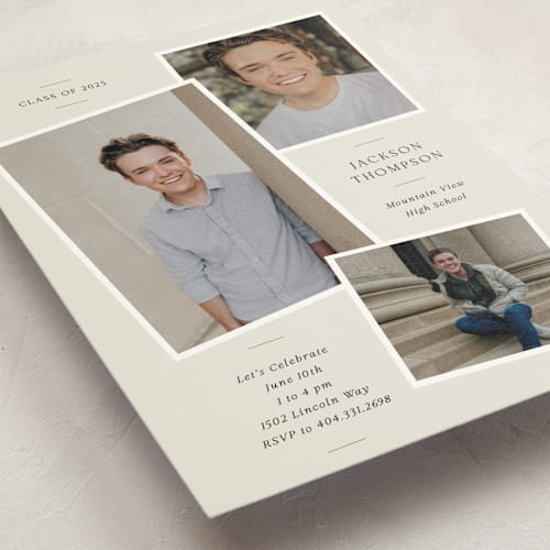 This is a creamery graduation invitations with standard by That Girl Press called a trio printing on signature in postcard