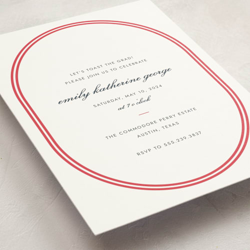 This is a cherry graduation invitations with standard by Megan Davis called bocce printing on signature in postcard
