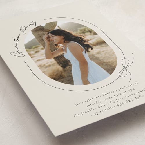 This is a latte graduation invitations with standard by Blustery August called etna printing on signature in postcard
