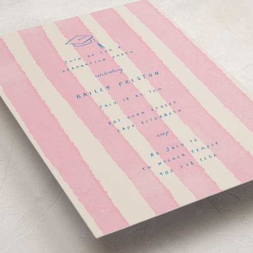 This is a cherry blossom graduation invitations with standard by Jessica Yeo called daydreams and doodles printing on signature in postcard