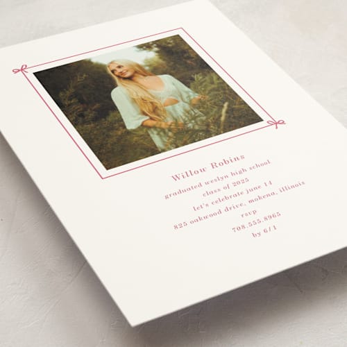 This is a peony graduation invitations with standard by Baumbirdy called photobook printing on signature in postcard