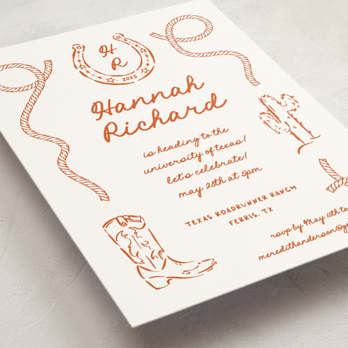 This is a bronco graduation invitations with standard by Claudia Orengo called western printing on signature in postcard