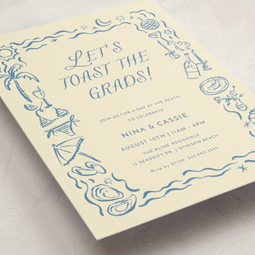 This is a sea graduation invitations with standard by Pati Cascino called on the coast printing on signature in postcard
