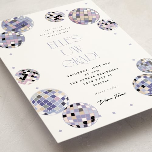 This is a skyline graduation invitations with standard by Corinne Malesic called disco fever printing on signature in postcard