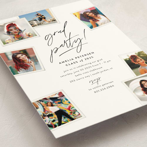 This is a cotton graduation invitations with standard by Robert and Stella called polaroid party printing on signature in petite