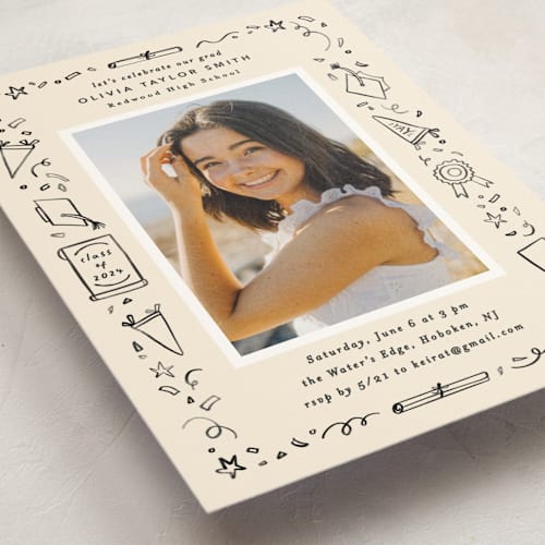 This is a sand graduation invitations with standard by Creo Study called iconic printing on signature in petite