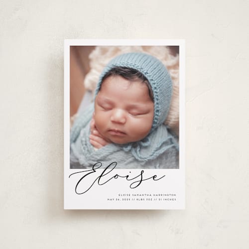 This is a onyx petite birth announcements with standard by Genna Blackburn called first-name basis printing on recycled smooth signature in petite