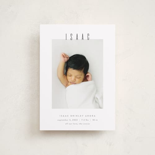 This is a slate petite birth announcements with standard by JoAnn Jinks called noble printing on recycled smooth signature in petite