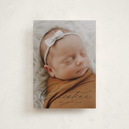 This is a onyx petite birth announcements with standard by Alethea and Ruth called sweeping name printing on recycled smooth signature in petite