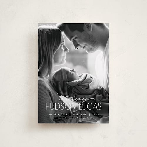 This is a stone petite birth announcements with standard by Pixel and Hank called little introduction printing on recycled smooth signature in petite