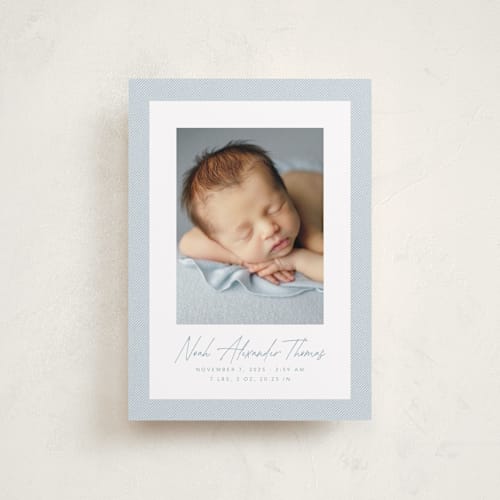 This is a sky petite birth announcements with standard by Lea Delaveris called corduroy printing on recycled smooth signature in petite