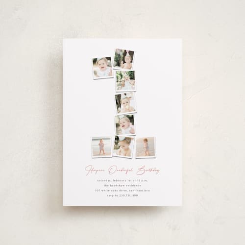 This is a peony petite kids birthday invitations with standard by fatfatin called polaroid big number 1 printing on recycled smooth signature in petite