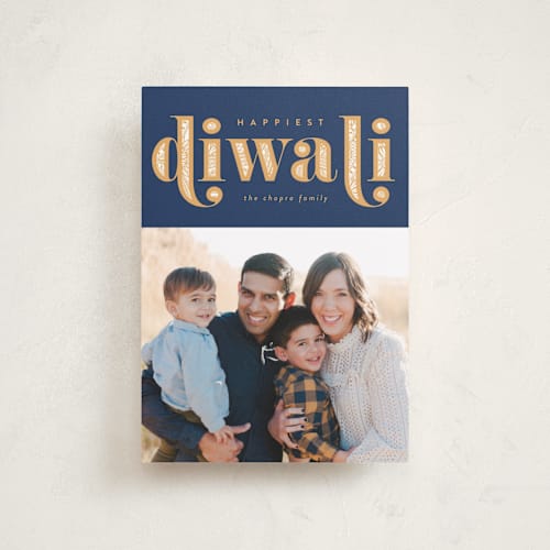 This is a navy diwali cards with standard by Robert and Stella called diwali inlay printing on recycled smooth signature in petite