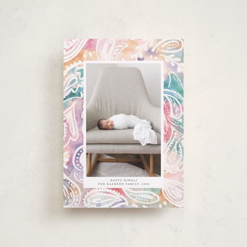 This is a assam diwali cards with standard by Claudia Orengo called colors of diwali printing on recycled smooth signature in petite