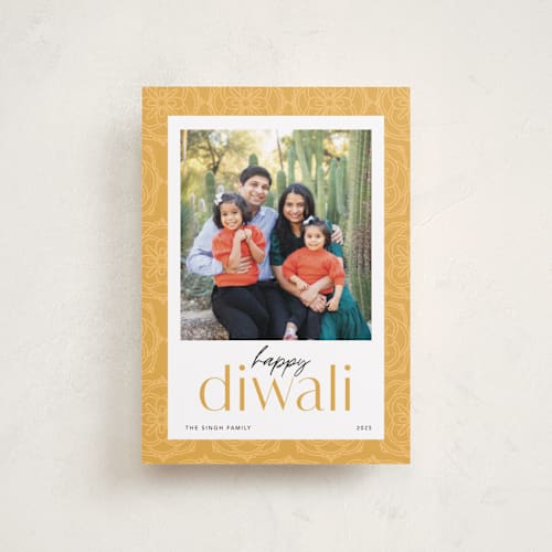 This is a butter diwali cards with standard by Robert and Stella called colorful pattern printing on recycled smooth signature in petite