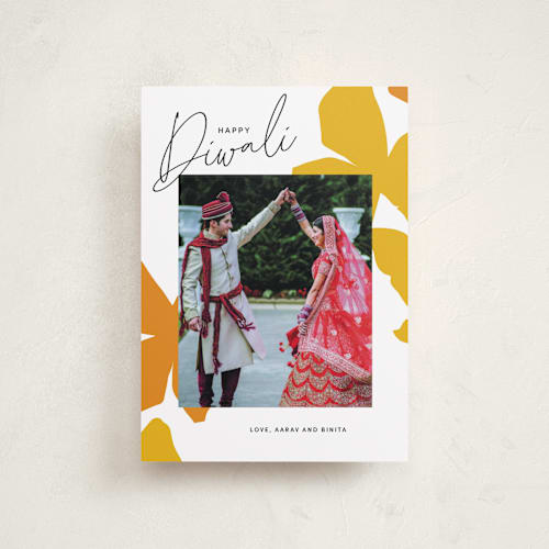 This is a marigold diwali cards with standard by Inkblot Design called modern light printing on recycled smooth signature in petite