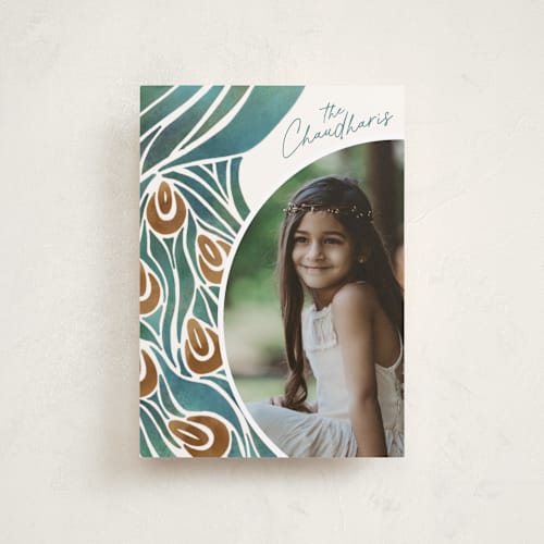 This is a peacock diwali cards with standard by Ghia Designs called beauty printing on recycled smooth signature in petite