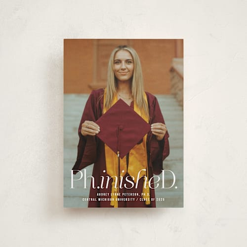 This is a cloud graduation announcements with standard by Heather Schertzer called ph.inished. printing on recycled smooth signature in petite