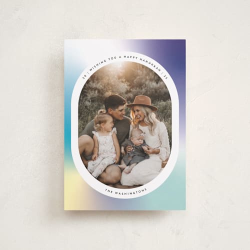 This is a moonlight hanukkah cards with standard by Annie Shapiro called clay printing on recycled smooth signature in petite