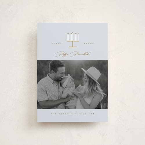 This is a sky hanukkah cards with standard by Ana Sharpe called geo menorah printing on recycled smooth signature in petite