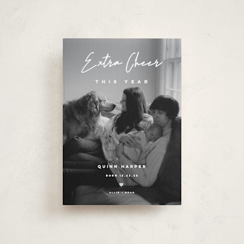 This is a snow babys first christmas with standard by fatfatin called extra cheer printing on recycled smooth signature in petite