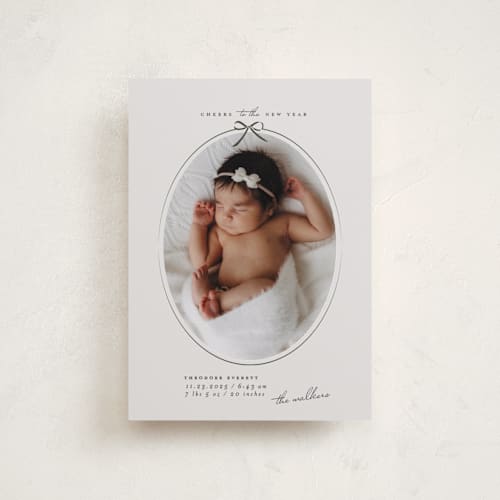 This is a pine babys first christmas with standard by Maja Cunningham called more joy printing on recycled smooth signature in petite