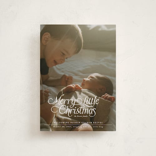 This is a sugar babys first christmas with standard by Jenna Holcomb called our merry little christmas printing on recycled smooth signature in petite