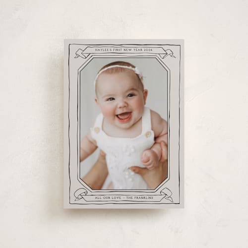 This is a midnight babys first christmas with standard by Inkblot Design called scroll printing on recycled smooth signature in petite