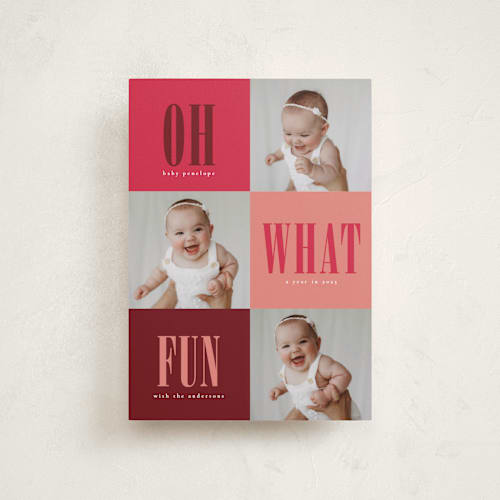 This is a mulled wine babys first christmas with standard by Stacy Maalouf called oh what fun printing on recycled smooth signature in petite