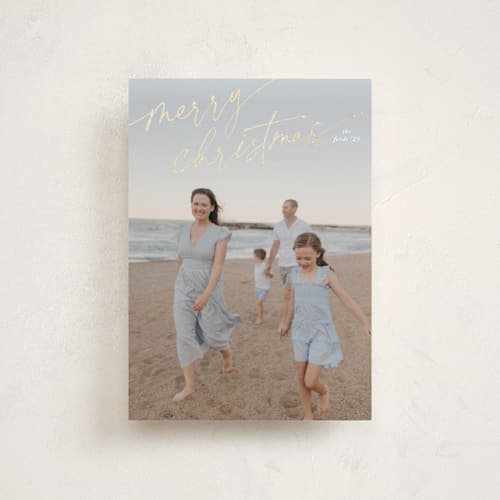 This is a sugar cookie petite holiday cards with foil pressed by Julia Hall called jotted christmas printing on recycled smooth signature in petite