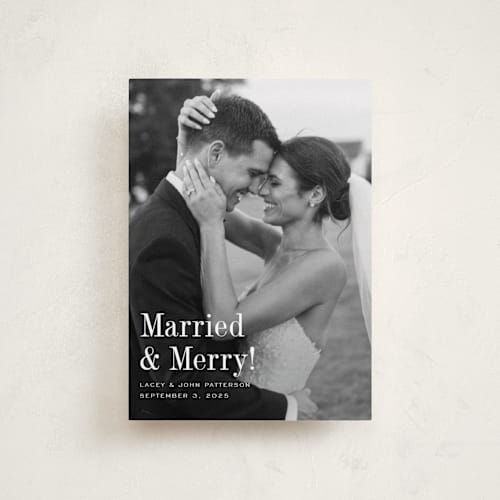 This is a snow petite holiday cards with standard by Megan Davis called eternally merry printing on recycled smooth signature in petite