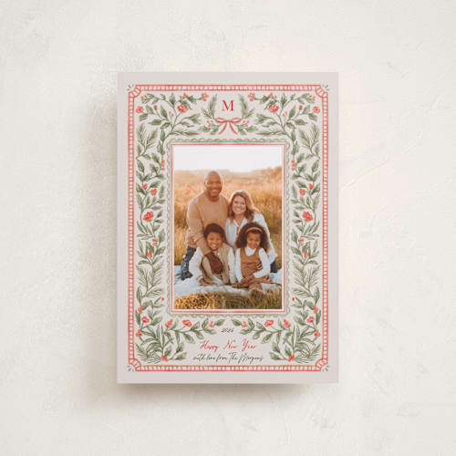 This is a garden petite holiday cards with standard by Elly called botanical tidings printing on recycled smooth signature in petite