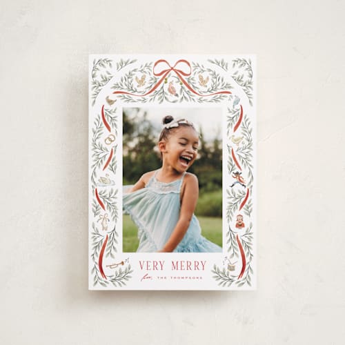 This is a santa suit petite holiday cards with standard by Leah Bisch called twelve days printing on recycled smooth signature in petite