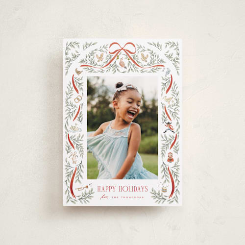 This is a santa suit petite holiday cards with standard by Leah Bisch called twelve days printing on recycled smooth signature in petite