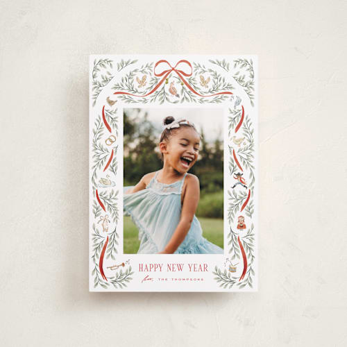 This is a santa suit petite holiday cards with standard by Leah Bisch called twelve days printing on recycled smooth signature in petite