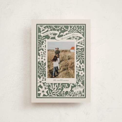 This is a pine petite holiday cards with standard by Leia Matt called woodland papercut printing on recycled smooth signature in petite